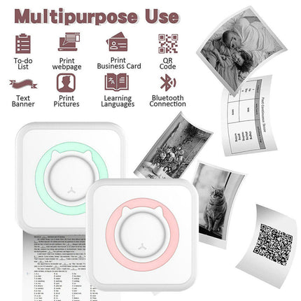 Mini Bluetooth Inkless Thermal Printer, Portable Photo & Label Maker with Paper Rolls