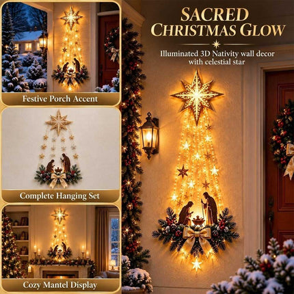 Holy Family Nativity Wall Decor, LED Light‑Up Christmas Hanging Ornament
