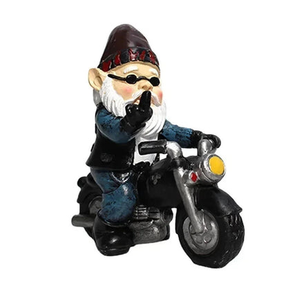 Naughty Gnome Riding Motorcycle Statue Funny Resin Crafts Home Garden Decoration