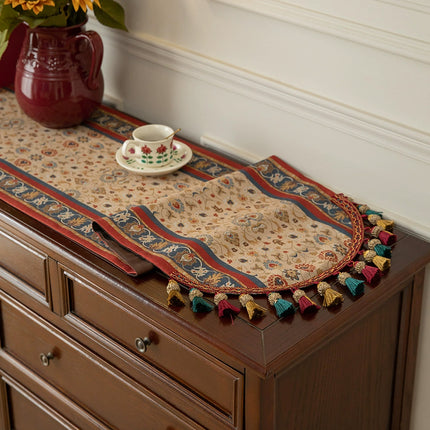Retro Jacquard Table Runner with Tassels – Elegant Long Strip Home Decor Table Cover, 40*180cm