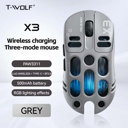 RGB Gaming Mouse, PixArt PAW3311 Sensor, 12000 DPI, 500mAh Battery, BT/2.4G Wireless/Wired Connectivity