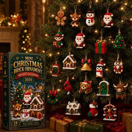 24 Day Xmas Advent Calendar | 24 Pre-Assembled Brick Ornaments Blind Box