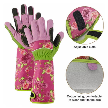Ladies Long Sleeve Gardening Gloves - Thorn Proof Leather Gauntlet Garden