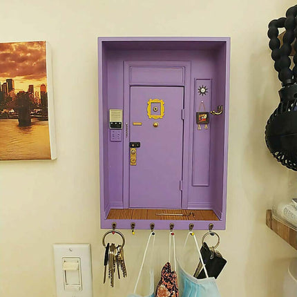 Wooden Purple Door Key Holder Hooks Wall Decor Hanger Entryway Shelf Box