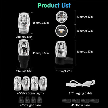 4-Pack LED Wheel Strobe Flash Lights Tire Valve Cap Lamps for Cars, Trucks & Motorcycles