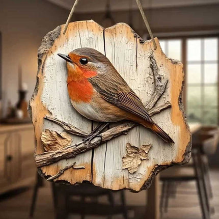 2D Wooden Robin Wall Plaque (20×19cm) – Festive Christmas Decor Gift