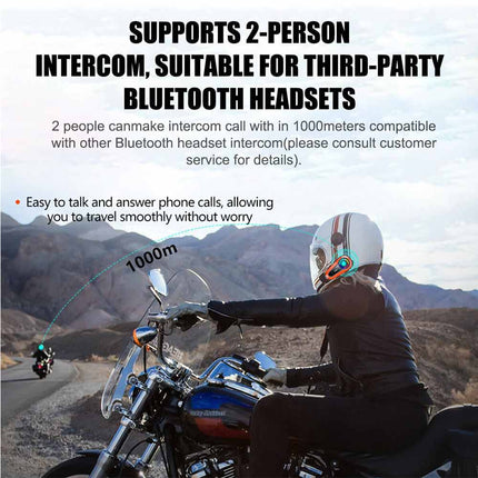 Bluetooth 5.0 1000M Motorcycle Helmet Intercom Headset Motorbike Interphone