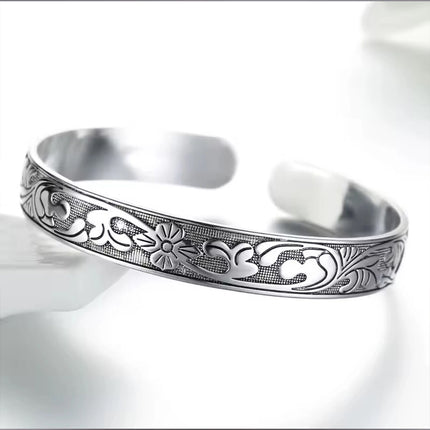 Women Men 925 Sterling Silver Jewelry Flower Charm Cuff Bangle Bracelet Gift
