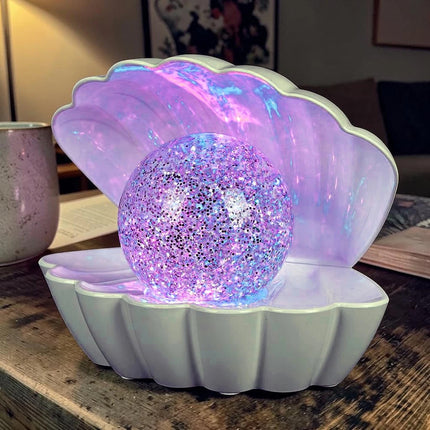 7 Colour Changing LED Clam Shell Mood Light White Glitter Table Lamp