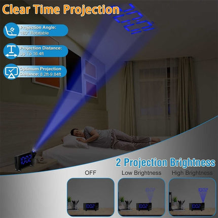 LED Curved Screen Digital Clock, Radio Projection Wake Up Alarm Clock