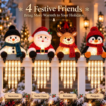 Solar Santa Fence Lights, 5 LED Icicle, IP65 Waterproof Outdoor Christmas Xmas Decor