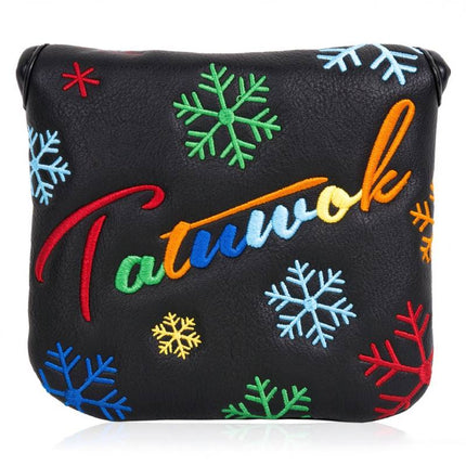 Snowflake Embroidered PU Leather Golf Mallet Putter Headcover, Golf Club Protector