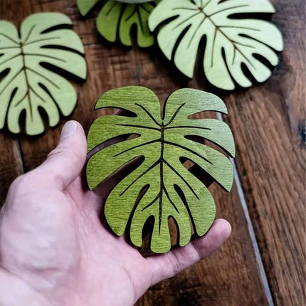 10Pcs Wooden Drink Coaster Set, Bamboo Leaf Pattern Non-Slip Heat Resistant Coffee Cup Mats