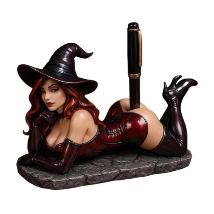 Funny Witch Figurine Pen Holder, Sexy Witch Statue Desk & Bookshelf Decor