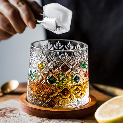Colored Crystal Whiskey Glass Set with Snowflake Design - Elegant Holder for Bourbon, Tequila & Cocktails, Perfect Gift