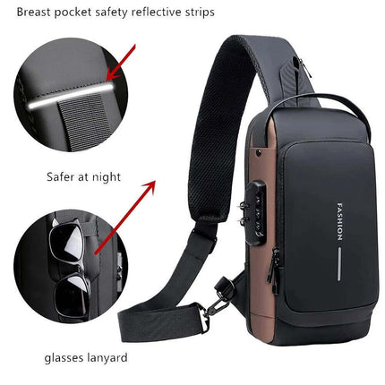 Men's Anti-Theft Crossbody Sling Bag with Lock & USB Charging Port, Lightweight Chest Shoulder Bag