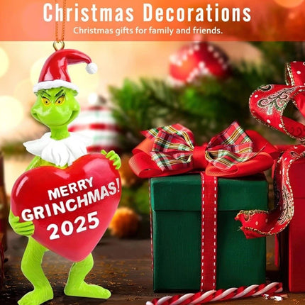 2pcs 2025 Christmas Ornaments: 3D Grinch Xmas Tree Hanging Pendant Figurines for Home Decoration