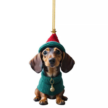 7X Dachshund Dog Pendants Acrylic Cute Sausage Dog Christmas Decor 2D