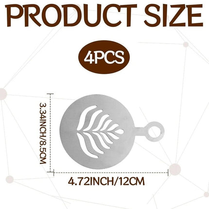 4 Stainless Steel Coffee Stencil Templates (for Cappuccino & Latte) – Compatible with Coffee Dusters