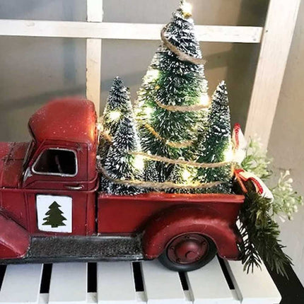 Christmas Decoration Red Truck w/ LED Lights Xmas Tree Centerpiece Table Adornment