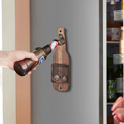 Wall Mounted Beer Bottle Opener with Cap Catcher Bar Kitchen Accessory