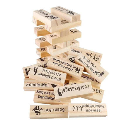 48 Blocks Wooden Tumble Tower, Adult Naughty Games, Couples Date Night Game with