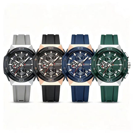 Men's Military Style Wristwatch, Calendar Display Silicone Strap Sports Watch for Boys 8462