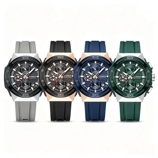 Men's Military Style Wristwatch, Calendar Display Silicone Strap Sports Watch for Boys 8462