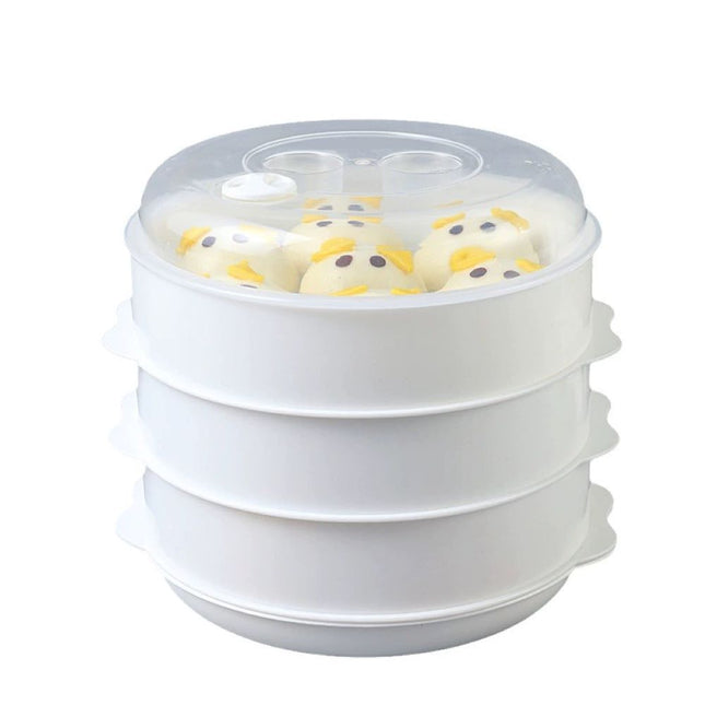 Multi-Layer Plastic Steamer Basket for Microwave, Heat Resistant Large Capacity