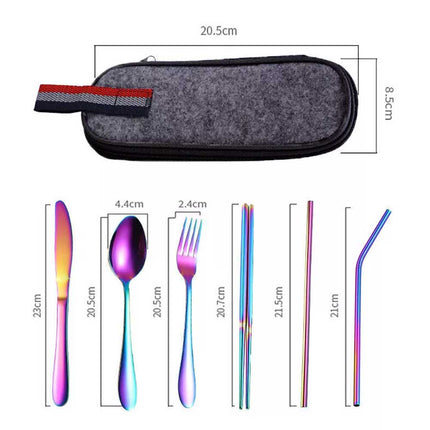 8PCS Portable Color Stainless Steel Tableware Dinnerware Travel Camping Cutlery Set