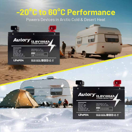 Autory 12.8V 100Ah LiFePO4 Lithium Battery - RV Metal Case Mount Bracket Kit