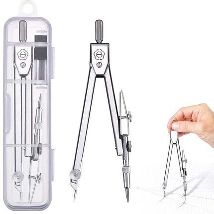 Premium Metal Drafting Compass, Reusable Geometry Drawing Tool with Refillable Leads