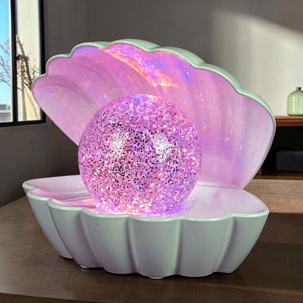 7 Colour Changing LED Clam Shell Mood Light White Glitter Table Lamp