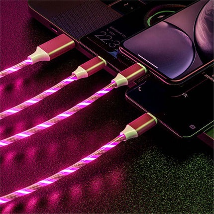 4Pcs 1M LED Flowing Light Charging Cable, 3 in 1 Multi Connector Charger Cord