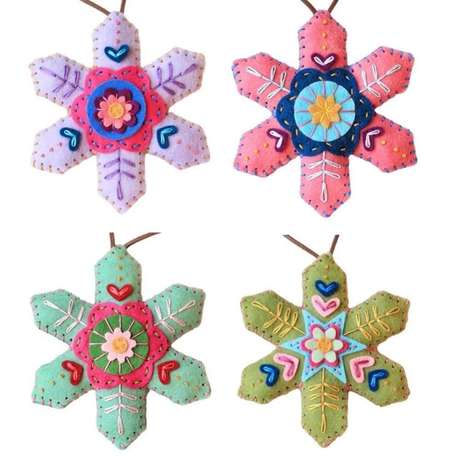 4PCS Random Color Finished DIY Christmas Snowflake Felt Ornaments - Ready-to-Use Craft Decor Kit for Holiday Tree Hanging, Home Party Decoration