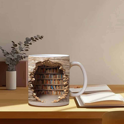 3D Bookshelf Mug-Library Book Shelf Mugs, Book Lover Ceramic Mug Xmas Gift