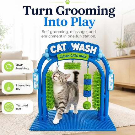 Cat Wash Grooming Station, Car‑Wash‑Style Cat Self‑Grooming Scratcher with Soft Massage Bristles for Indoor Cats