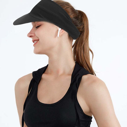 Sun Visor Elastic Sports Hat - Black, Tennis Golf Headband Cap for Women