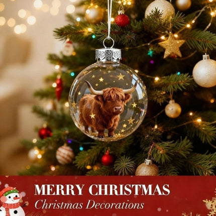 2X Christmas Tree Ornaments - Highland Cow Wildlife Animal Acrylic Ball Style for Home Xmas Decor