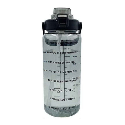 2L Sports Water Bottle Time Marker with Straw Large Gym Travel Drinking Bottle