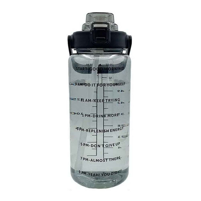 2L Sports Water Bottle Time Marker with Straw Large Gym Travel Drinking Bottle