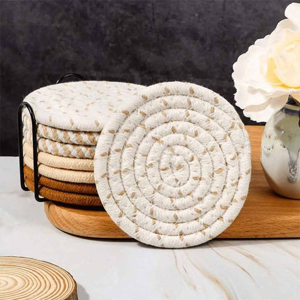 8Pcs Non-Woven Drink Coaster Set, Non-Slip Heat Resistant Cup Mats with Decorative Iron Frame