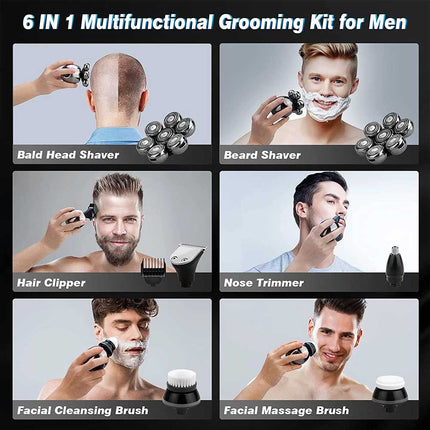 Men’s 7-Head Electric Razor: Multi-Functional Bald Skull, Beard & Hair Trimmer