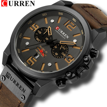 Men's Business Casual Quartz Wrist Watch, Leather Strap Analog Male Dress Watch