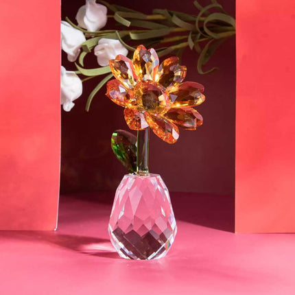 Crystal Sunflower Ornament Glass Flower Tabletop Decor
