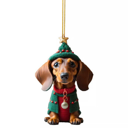 7X Dachshund Dog Pendants Acrylic Cute Sausage Dog Christmas Decor 2D