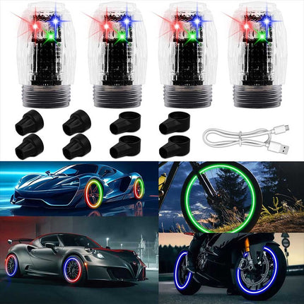 4-Pack LED Wheel Strobe Flash Lights Tire Valve Cap Lamps for Cars, Trucks & Motorcycles