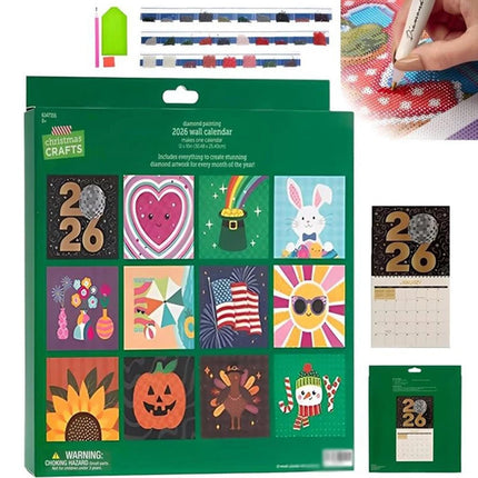 2026 Wall Calendar Diamond Painting Kit - DIY Diamond Art Calendar with 12-Month