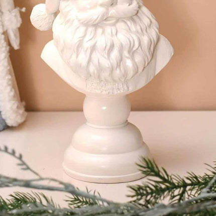 Christmas Tabletop Santa Bust Decoration - 15cm White Resin Santa Claus Head Statue