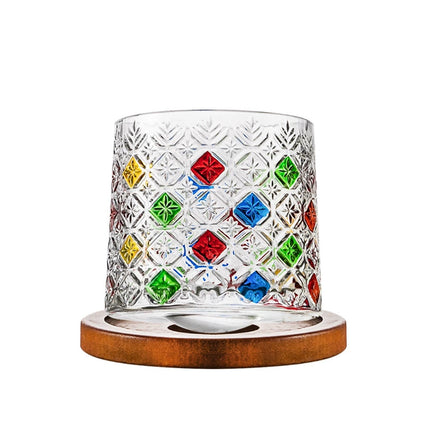 Colored Crystal Whiskey Glass Set with Snowflake Design - Elegant Holder for Bourbon, Tequila & Cocktails, Perfect Gift